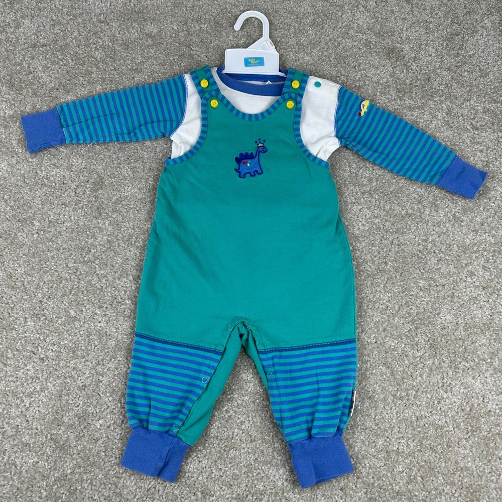 Vintage Gymboree Infant Dinosaur Overalls & Bodysuit Set Teal Blue Cotton 90s